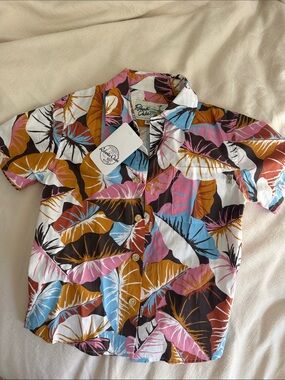 ROBERTA OAKS- Original Print Hawaiian Shirt Camoleaf Pink NWT 6T
